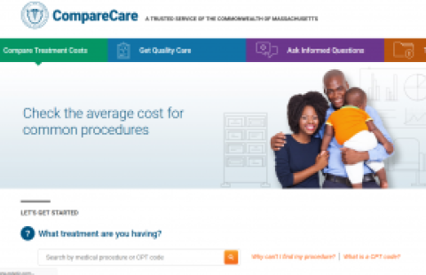 CompareCare website screenshot showing a couple with a baby