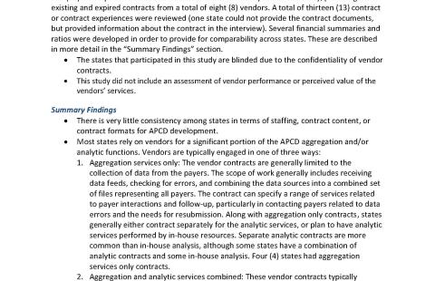 APCD Cost Study Summary of Findings report