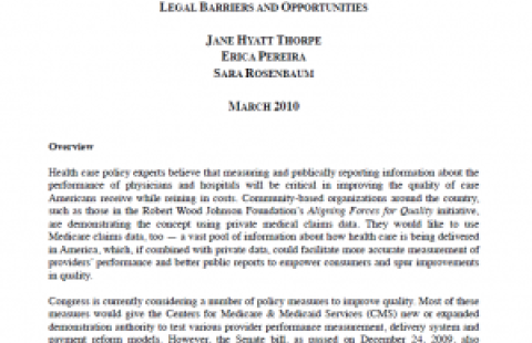 First page of Releasing Medicare Claims Data to Support Quality Improvement Initiatives: Legal Barriers and Opportunities